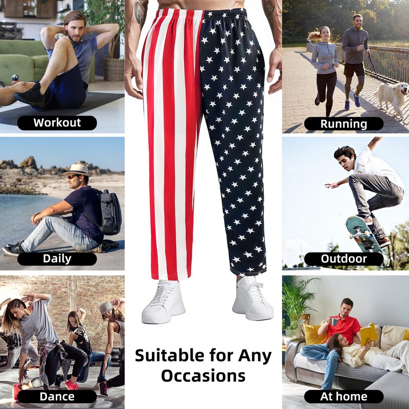 KARAZZO American Flag Joggers - Men's & Women's 4th of July Long Pants with Pockets for Casual Wear (US, Alpha, Medium, Regular, Blue)