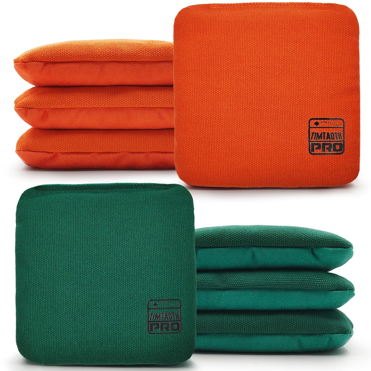 Timtaoth Dual Sided Corn Hole Bags Professional Cornhole Bags Set of 8 Regulation Size Weight Pro Corn Hole Bean Bags Slick and Stick (Dark Green&Orange)