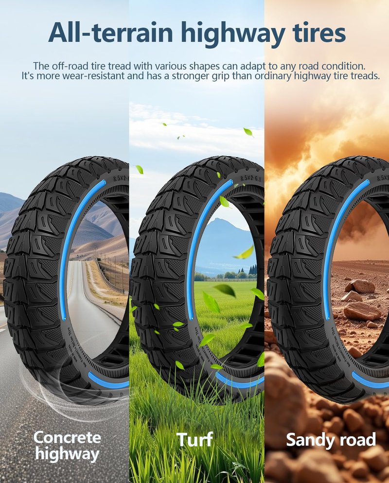 Felixstory 8.5x2.0 Inch Scooter Tire, Solid, Off road, Explosion-proof,50/75-6.1 Replacement Tire,Fit for Hiboy s2/ Aovopro es80 pro, Blue 1pc