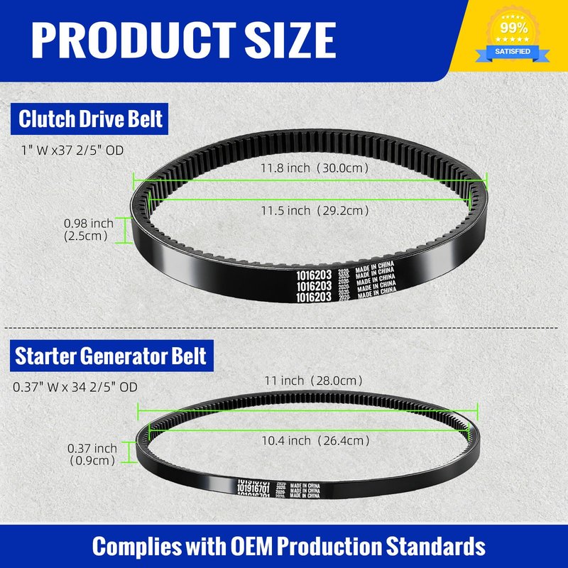 Roykaw Club Car DS Precedent Drive Belt and Starter Generator Belt Kit Fit Golf Cart DS 1997-UP and Precedent 2004-UP, Replace 101916701, 1016203