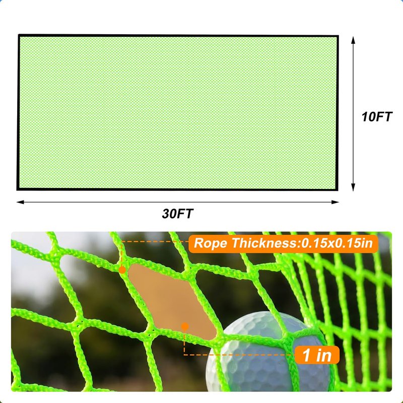 Gagalileo Golf Net for Hitting Cage - High Impact Replacement Practice Netting Easy Assemble Durable Nylon PE Blend for Backyard Indoor Garage Driving Chipping Training 10X10 FT