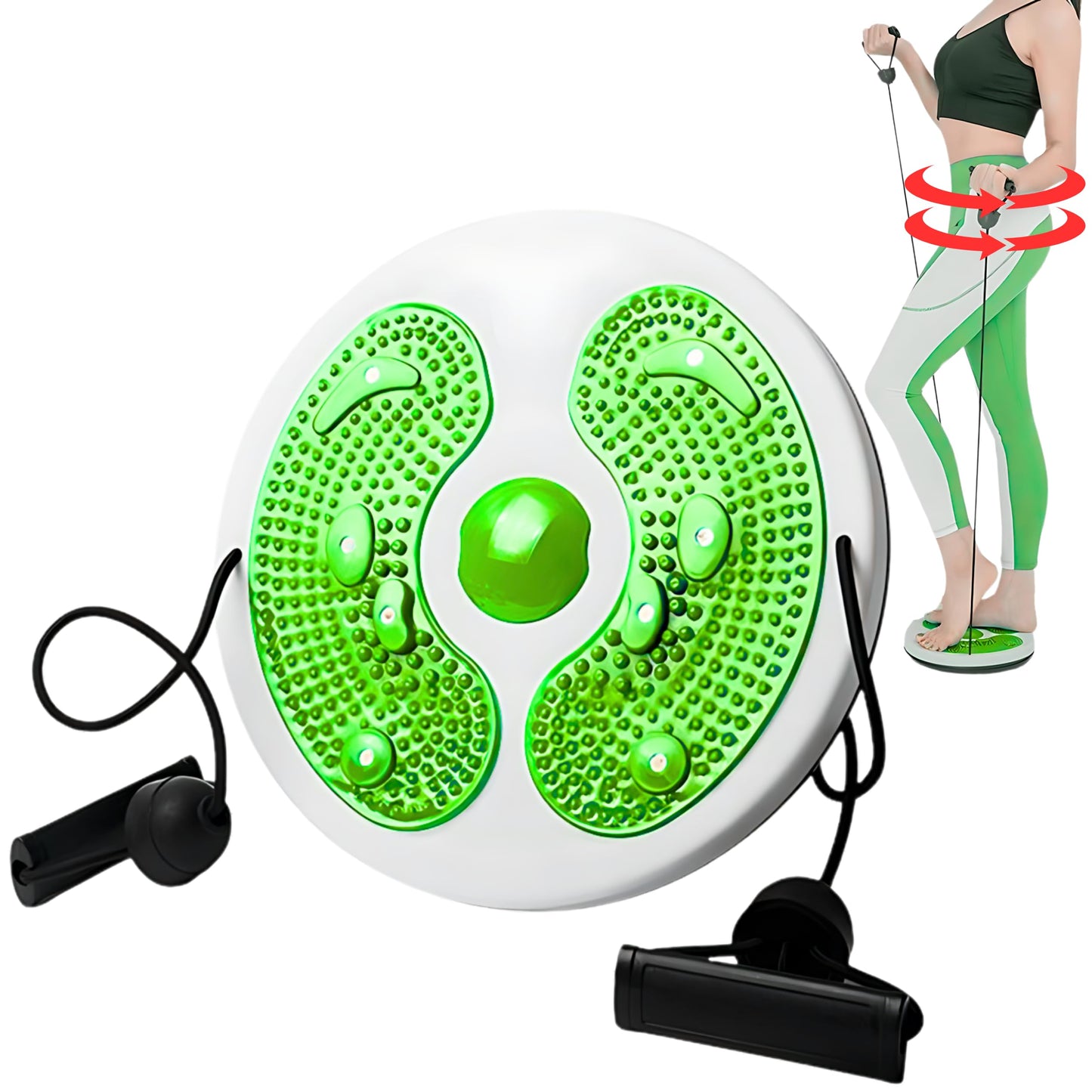 NOSGIA Green Core Ab Twister Board - Double Rope for Exercise and Trainer 11 inch Abs Waist Twisting Disc with 8 Simply Power Magnets Reflexology Machine for Slimming and Strengthening Abdominal Exercise Workout Equipment