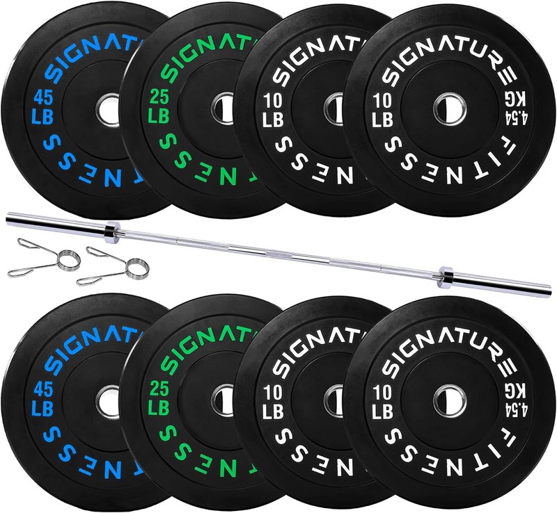 2-Inch Olympic Bumper Weight Plates Set - 180 LB with 7FT Barbell | Colored Weight Plates for Home Gym