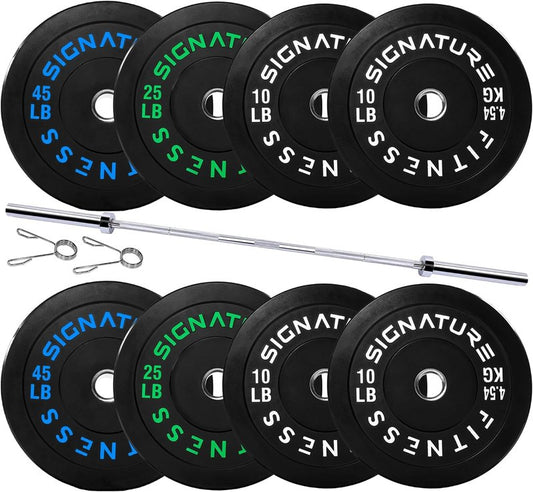 2-Inch Olympic Bumper Weight Plates Set - 180 LB with 7FT Barbell | Colored Weight Plates for Home Gym