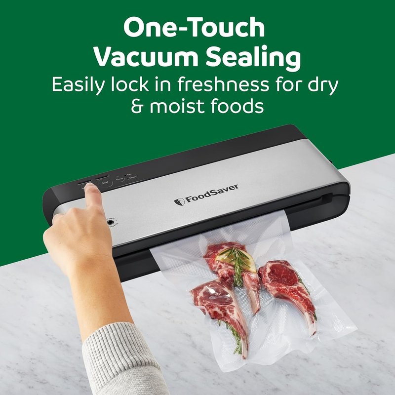 FoodSaver PowerVac Compact Vacuum Sealing Machine - Stainless Steel & Black | Preserves Freshness for Dry & Wet Food