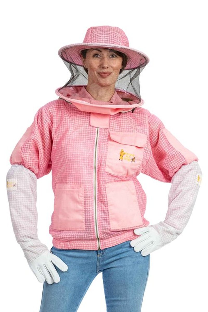 Massive Bee Store -- Beekeeping Fully Ventilated Jacket in Multi-Color with Round Veil (S, Pink)