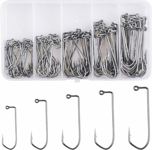 SILANON 90° Aberdeen Jig Hooks Kit - 125pcs High Carbon Steel Fishing Hooks for Saltwater & Freshwater | Sizes 1/0-5/0