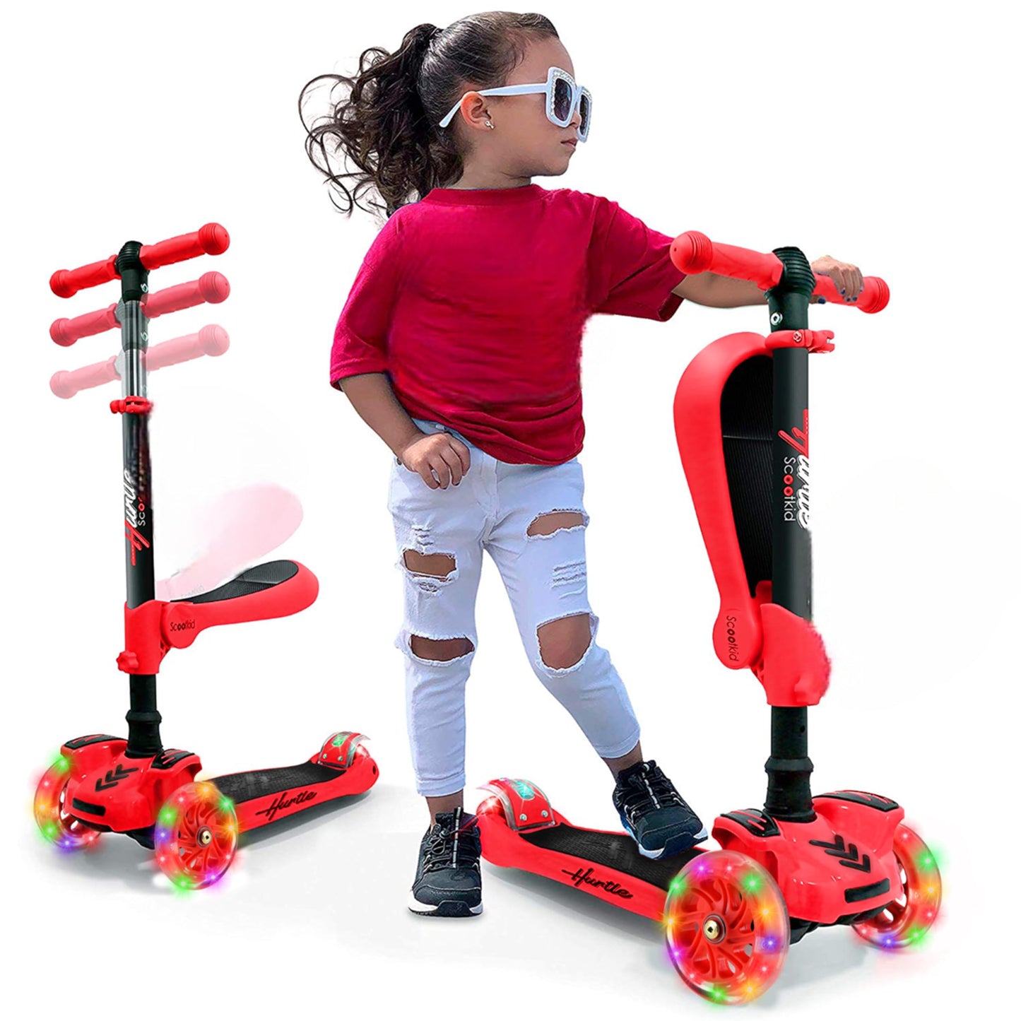 Serenelife Kids Scooter, 3 Wheel Scooter for Kids, Foldable Kick Scooter for Child & Toddlers Ages 3-12, Adjustable Height and LED Light Up Wheels
