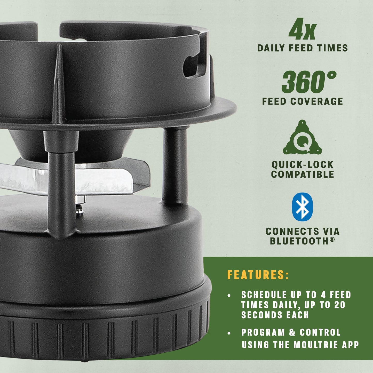 Moultrie All-in-One II Feeder Kit - Bluetooth App Control, Pairs with Edge 3 for Full Remote Access, Quick-Lock, MFG-15096