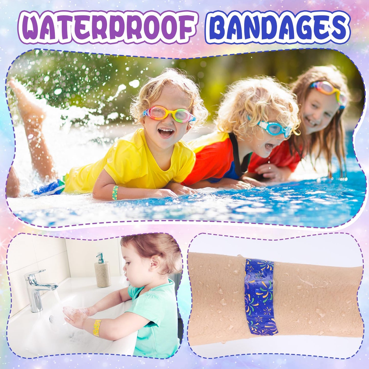 50 Count Kids Bandaids, Glow in The Dark & Waterproof Bandages, One Size Cute Bandaids for Kids and Adults, 5 Styles Adhesive Bandages for Minor Cuts, Scrapes, Wounds and First Aid