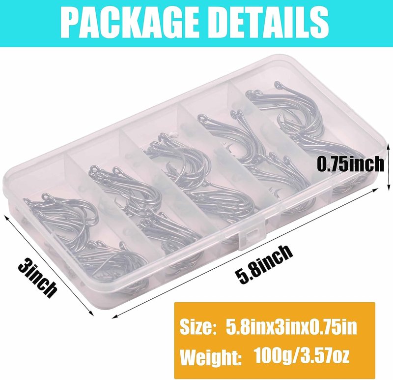Circle Fishing Hook Kit - 100 High Carbon Steel Hooks for Octopus Fishing | Sizes 1/0-5/0