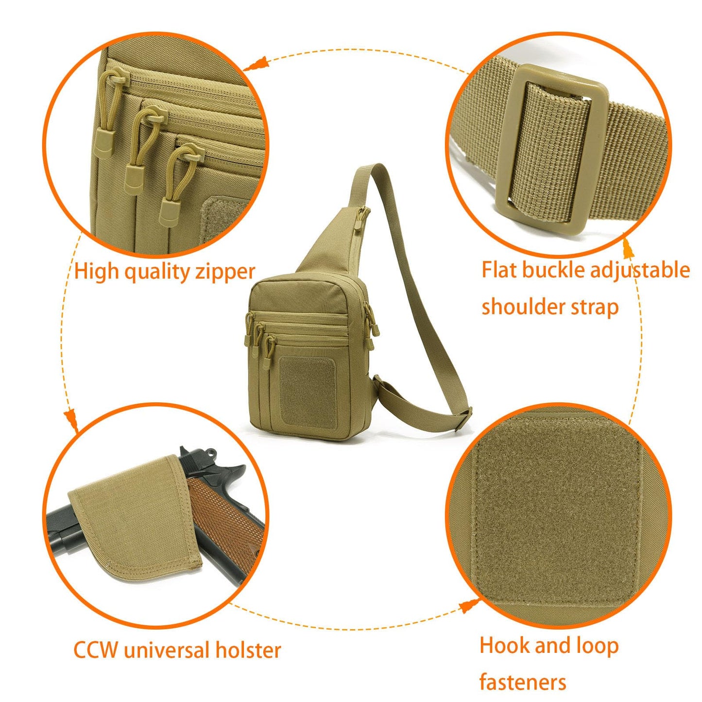 SXJWISHES Tactical Sling Shoulder Bag Concealed Carry bags EDC Crossbody pack Sling Backpack Chest Daypack Crossbody Backpack for Travel Sports Running Hiking (Khaki)