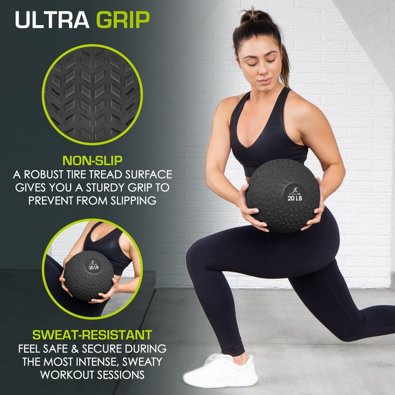 ProsourceFit Slam Medicine Ball, Tread Textured Grip Dead Weight Balls for Strength and Conditioning Exercises, Cardio and Core Workouts, 20lb, Black