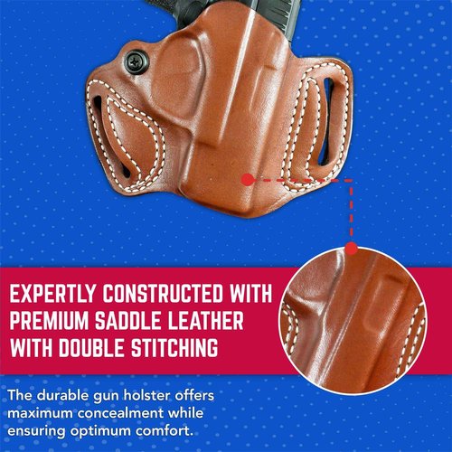 DeSantis Thumb Break Mini Slide Holster - Leather Holsters for Pistols, OWB Holster, Leather Pistol Holster, Adjustable, Compatible with Springfield Hellcat, Hellcat OSB - Right Hand Draw, Tan