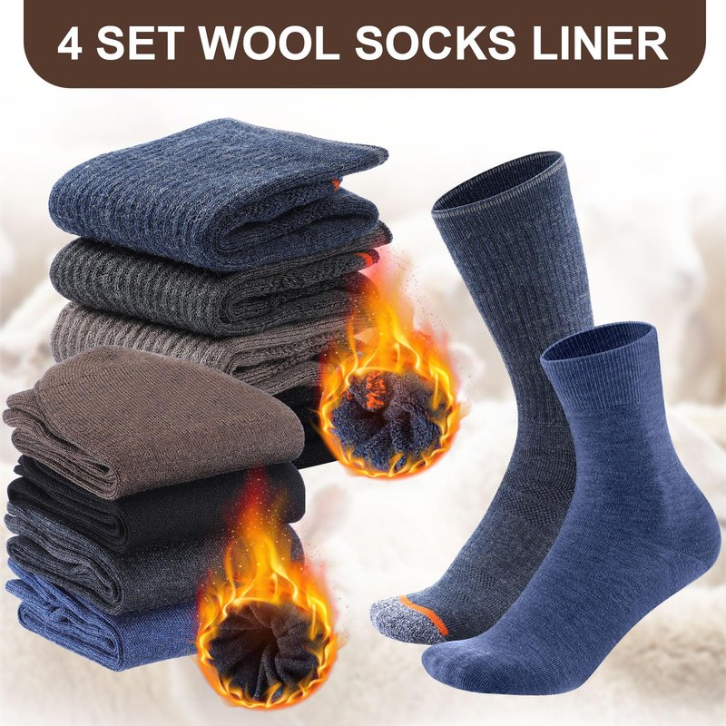 Twistover 4 Set Wool Sock Liners Hiking Lightweight Wool Liner Anklets Warm Sock Liners for Hiking Skiing Winter Cold Weather