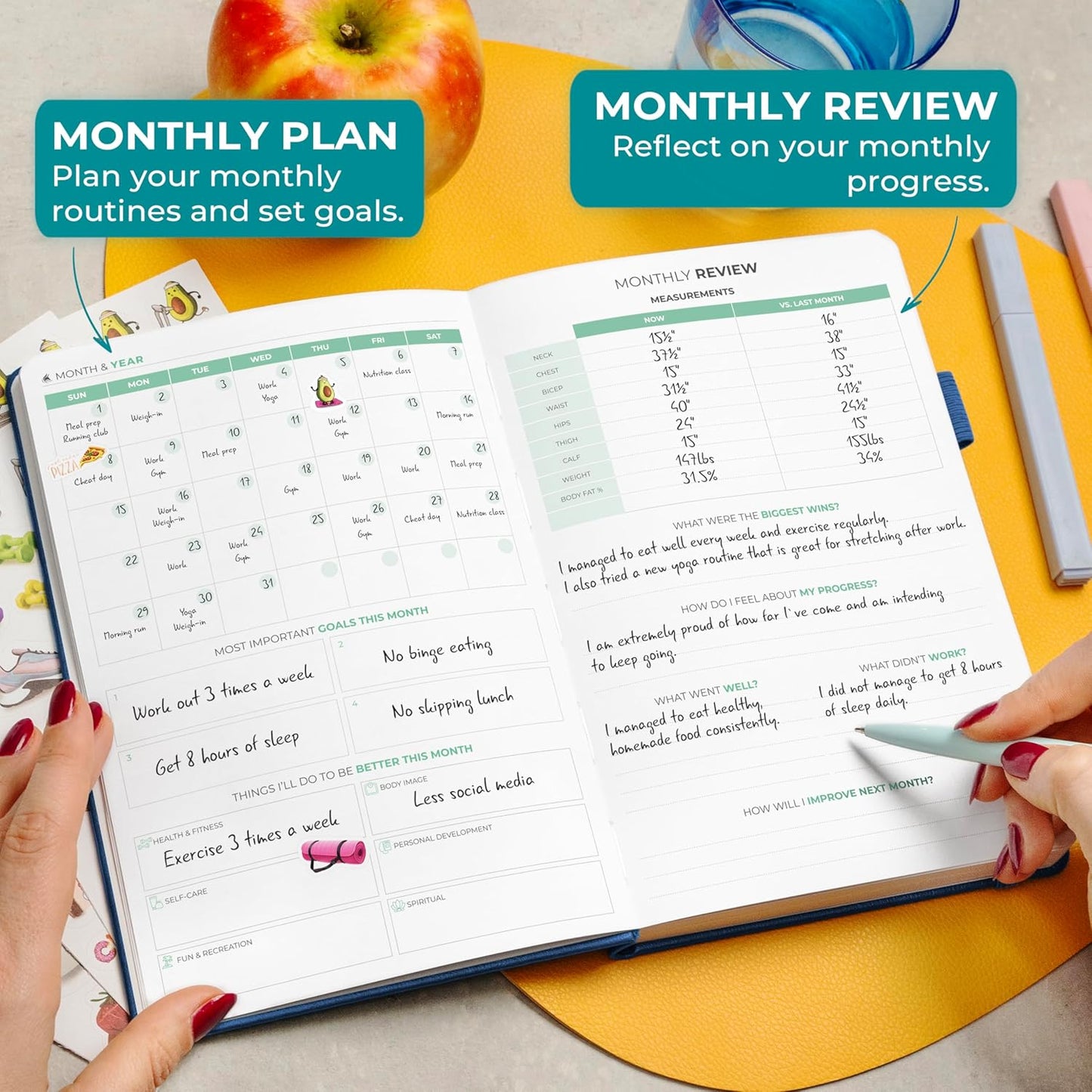 Clever Fox Fitness Journal - Guided Daily Workout & Meal Tracker for Weight Loss | Mystic Blue