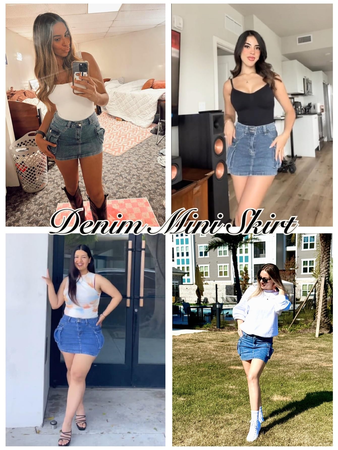 Mancreda Women Denim Cargo Skirt Mini Low Waist Button Bodycon Y2K Flap Pockets Skirts(BL,XS)