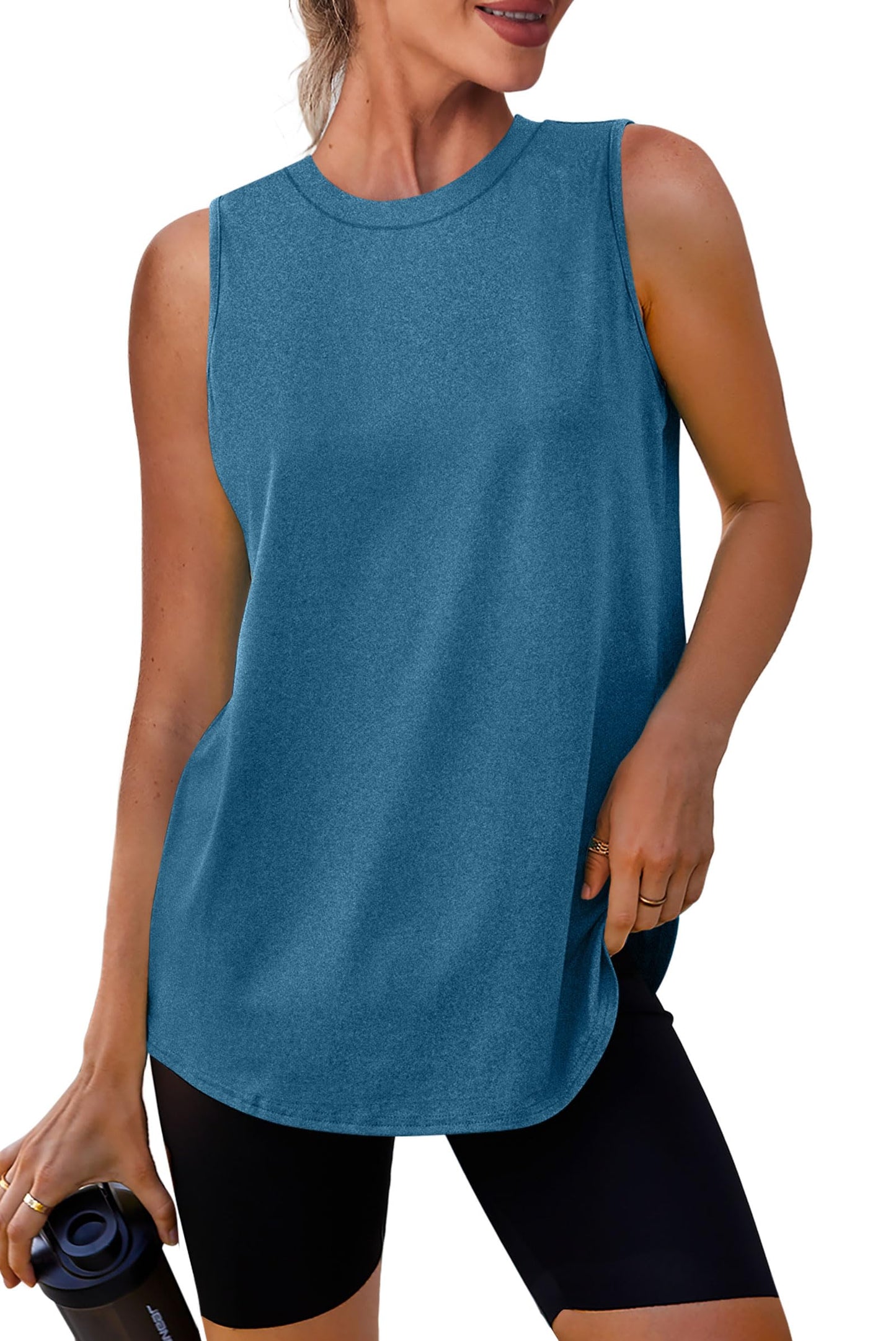 Womens Summer Tops Yoga Sleeveless Workout Tops High Neck Plus Size Athletic Running Shirts Deep Blue S
