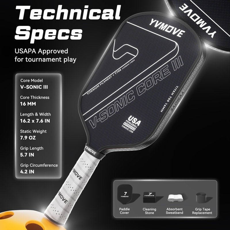 Pickleball Paddle with T700 Raw Carbon Fiber Surface & 16mm STR-Core Power Polymer Core, Premium Pickle Ball Racket Designed for Ultimate Spin & Consistency, USAPA Approved
