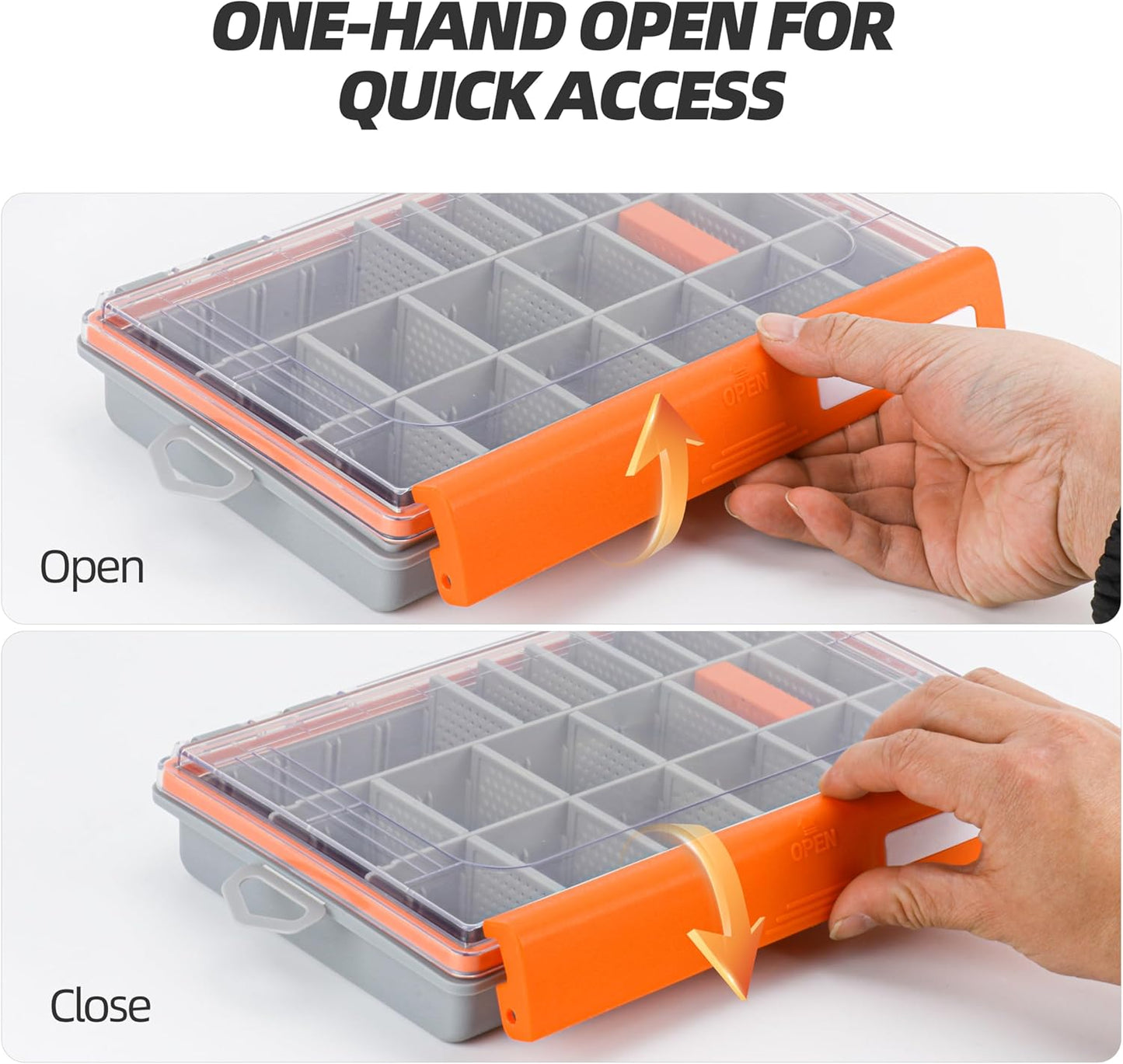 RUNCL Fishing Tackle Box - 360° Waterproof Organizer with Adjustable Dividers | 3600 Size, Orange, 1 Pack