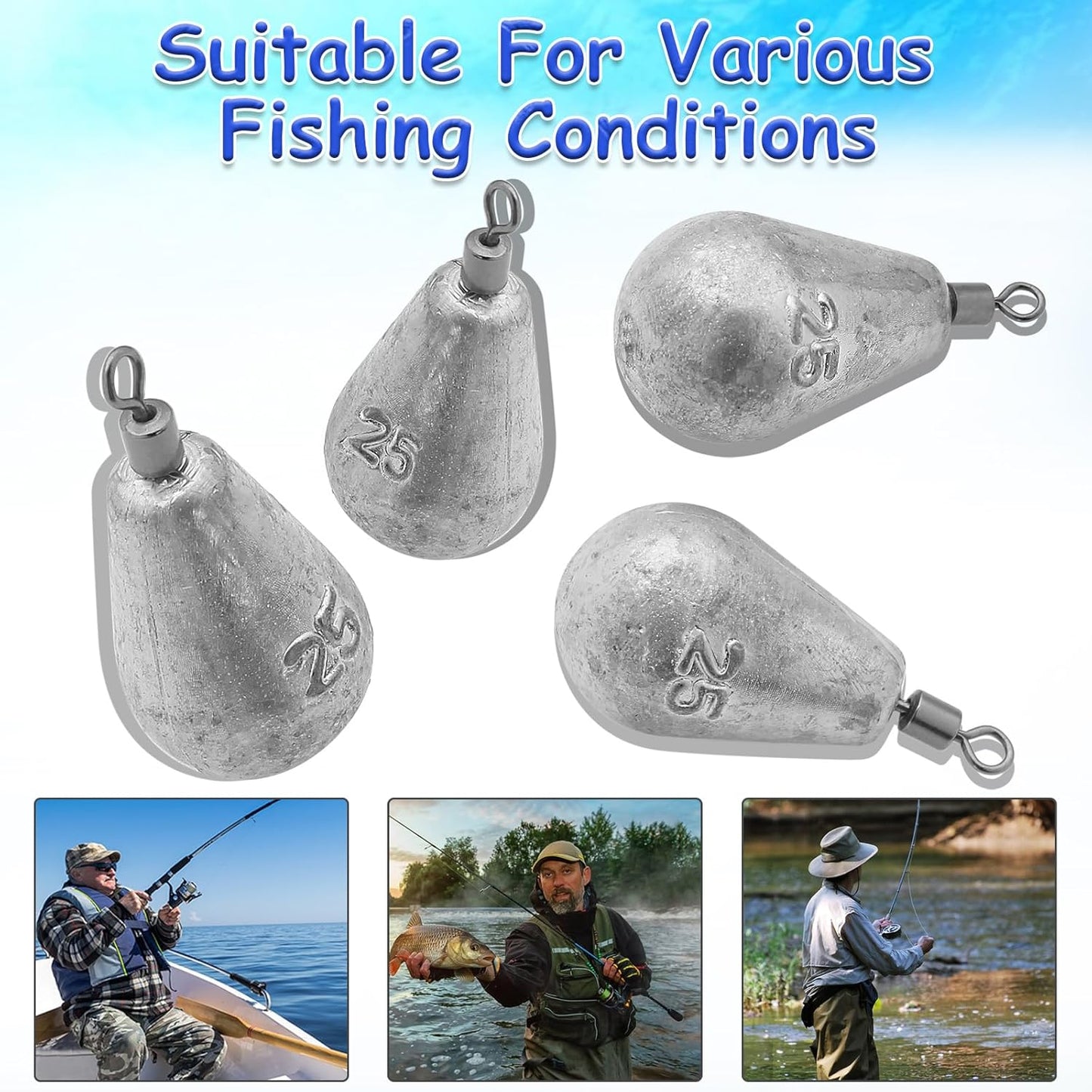 Long Casting Swivel Bell Sinkers - Fishing Weights with Swivels | 1/2oz, 3/4oz, 1oz, 2oz, 3oz