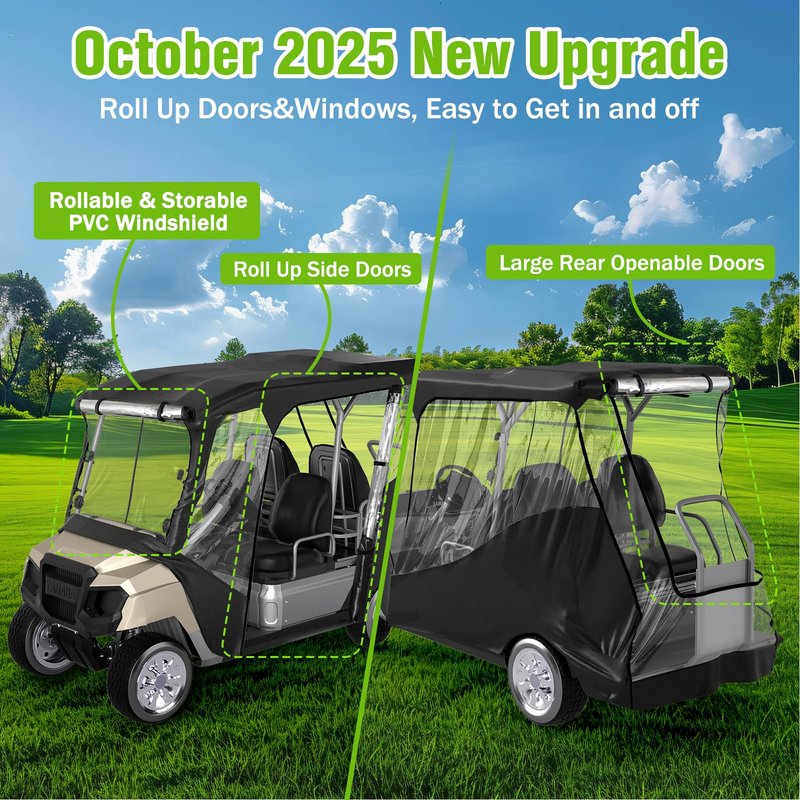 MASHELLY Golf Cart Enclosure for Club Car DS Precedent | 4-Passenger Waterproof Cover with Extended Roof & Roll-Up Windshield