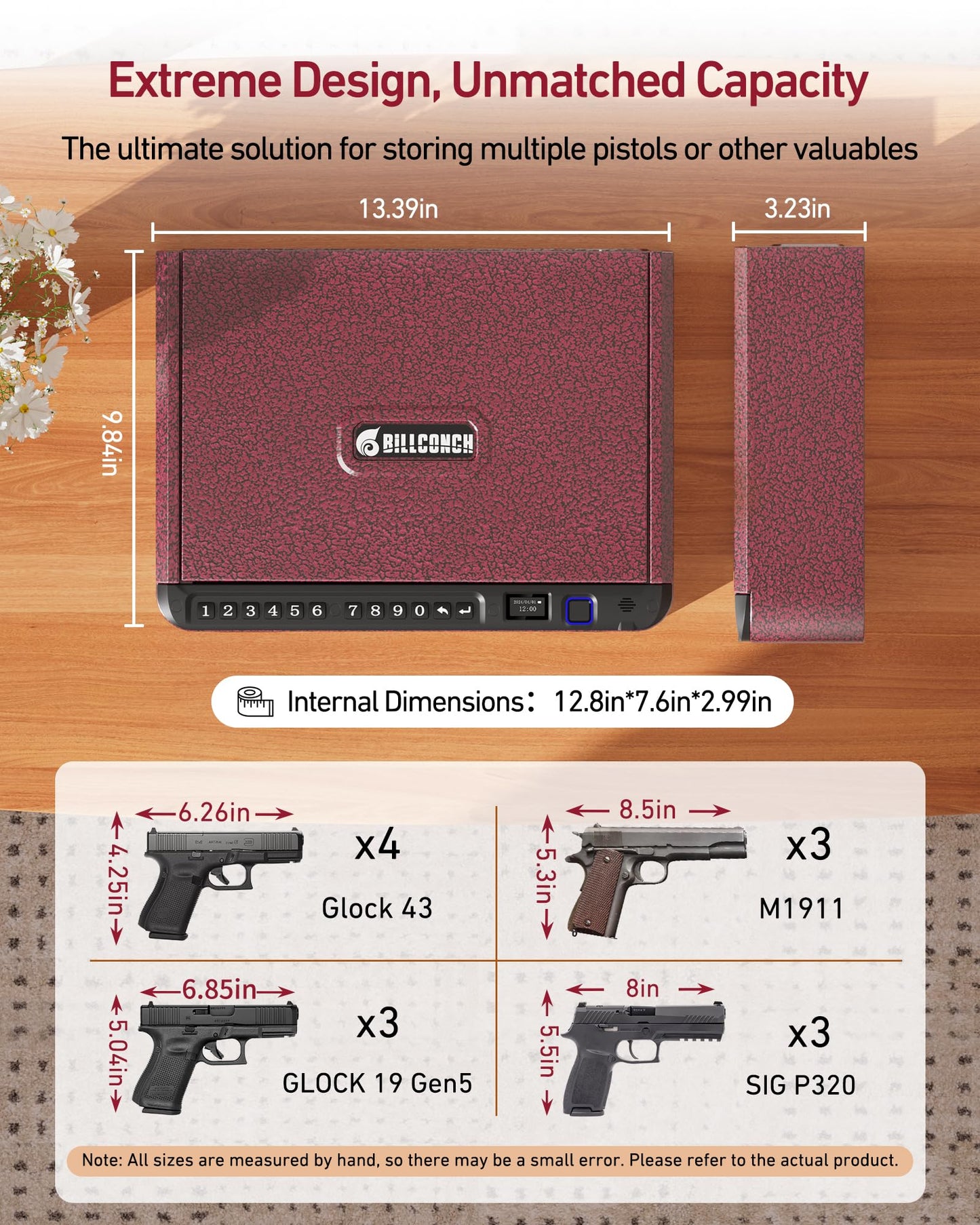 BILLCONCH Smart Gun Safe with 4 Quick-Access Methods, LCD & Security Cable