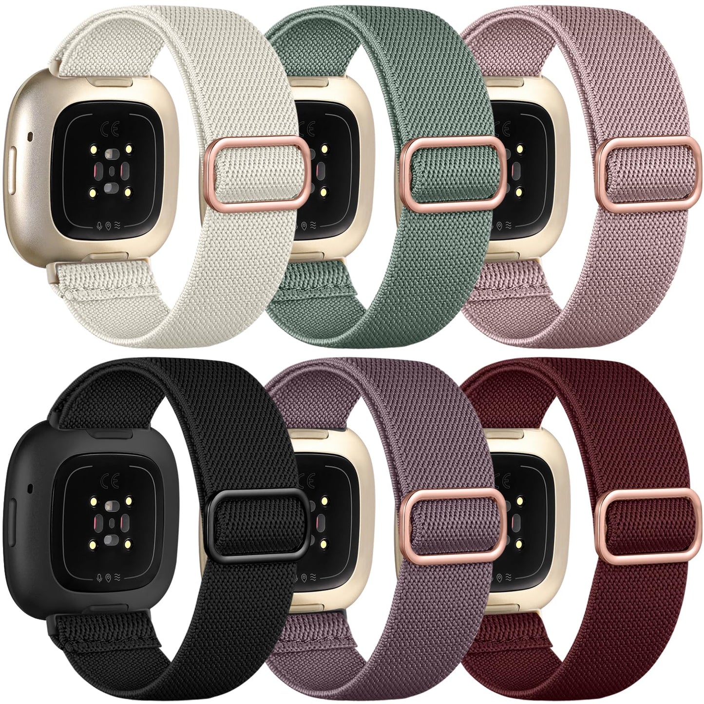 Ouwegaga Compatible with Fitbit Versa 4 3 Bands for Woman Men/Fitbit Sense 2 Bands/Fitbit Sense Bands, Soft Sport Stretchy Nylon Solo Loop Elastic Strap for Fitbit Versa 4 3/Sense/Sense 2 Smartwatch