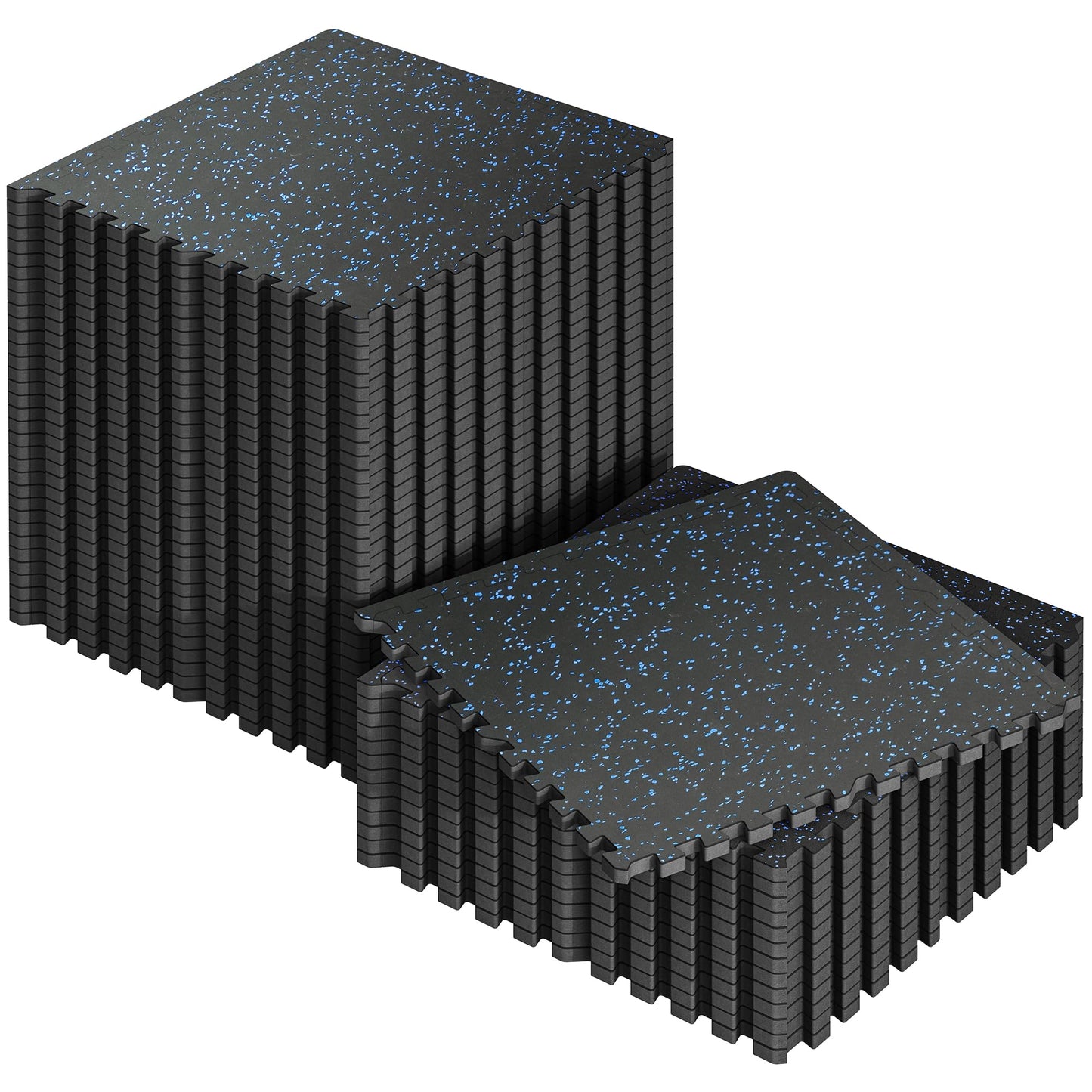 SUPERJARE 0.56'' Thick 48 Pcs 192 Sq Ft Rubber Top Exercise Equipment Mats, High Density EVA Foam Mats with Rubber Top, Interlocking Gym Flooring for Home Gym, Protective Workout Mat, Black/Blue