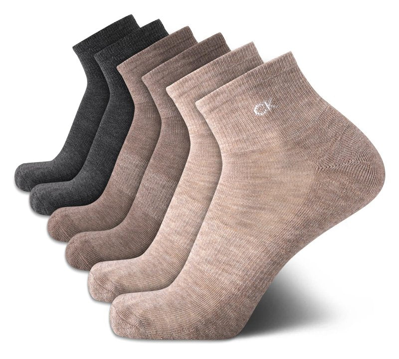 Calvin Klein Mens Quarter Socks - 6 Pack Cushioned Mini Crew Athletic Socks for Men, Ideal for Running, Sport, and Hiking, Size 7-12, Brown Heather