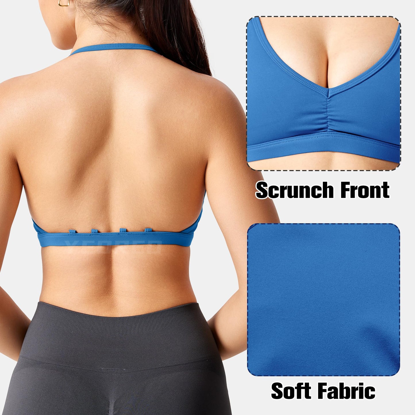 YEOREO Workout Sports Bras for Women Padded Strappy Open Back Gym Bra Light Impact Criss Cross Yoga Crop Top Azure Blue S