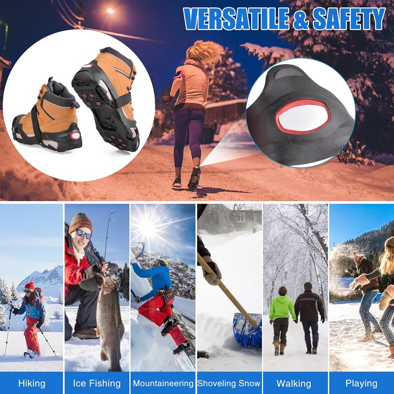 Ice Cleats Tungsten Crampons, Anti Slip Shoes Grippers with Reflective Heel, Ice Snow Cleats for Shoes and Boots Men Women Slip-on Overshoes Stretch Footwear, Size XL