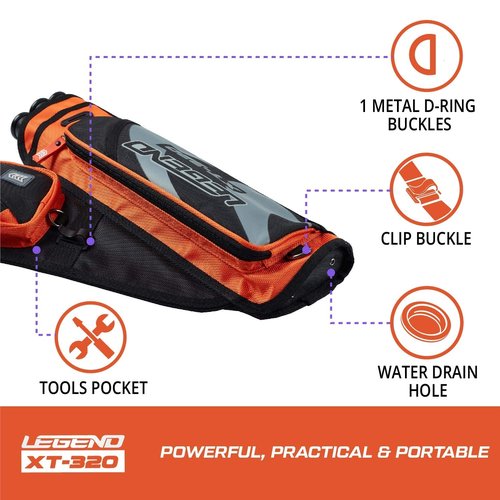 Legend XT320 Archery Quivers - Right Handed Nylon Hip Quivers with 3 Arrow Tube Cases for Target Shooting - Adjustable Waist Belt, T-Slot, Compartments for Accessories, Tools, Release Tab - Orange