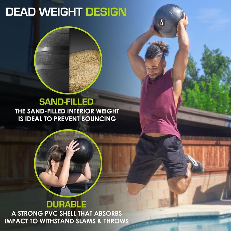 ProsourceFit Slam Medicine Balls - Smooth & Textured Grip for Strength Training | 5-50 lbs Options