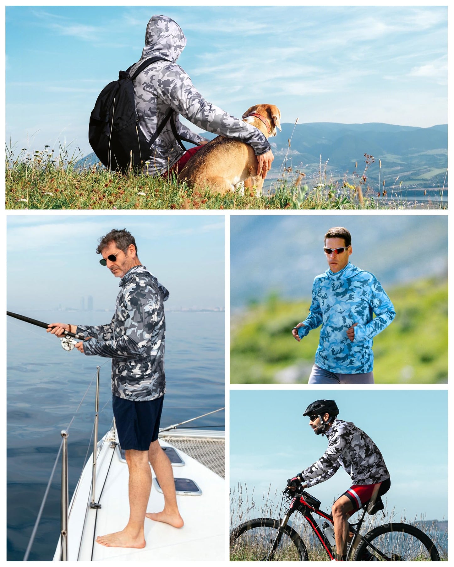 FISHEAL Men's Performance Fishing Hoodie Shirt - UPF 50+ Sun Protection Long Sleeve Thumbholes Shirts with Neck Gaiter