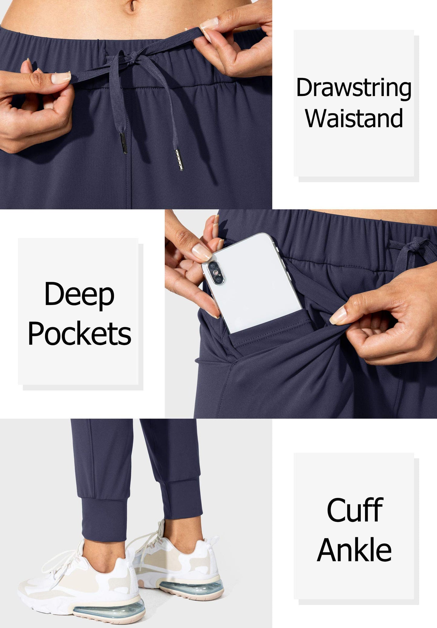 SANTINY Women's Joggers Pants Pockets Drawstring Running Sweatpants for Women Lounge Workout Jogging(Navy_M)