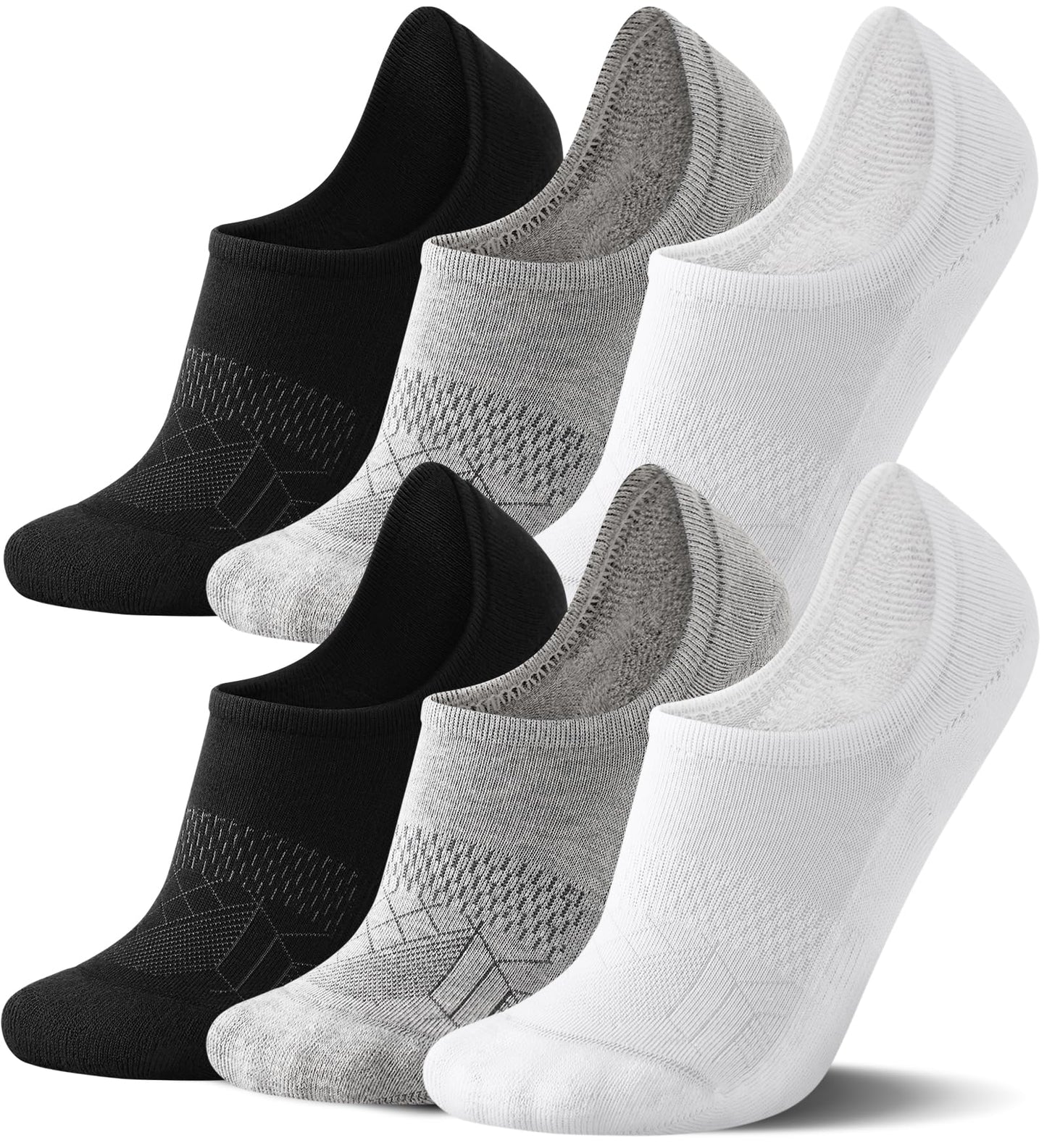 FITRELL No Show Socks Womens and Men - Athletic Cushioned Low Cut Ankle Socks Invisible Non-slip Liner, 3 Pairs Black+White+Grey, Medium