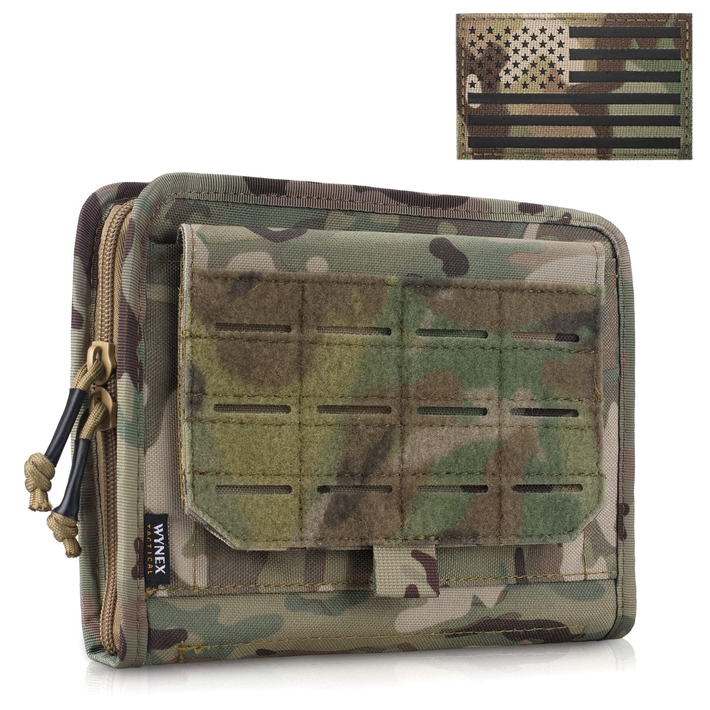 WYNEX Tactical Folding Admin Pouch, Molle Tool Bag of Laser-Cut Design, Utility Organizer EDC Medical Bag Modular Pouches Tactical Attachment Waist Pouch Include U.S Patch (CP Camo)