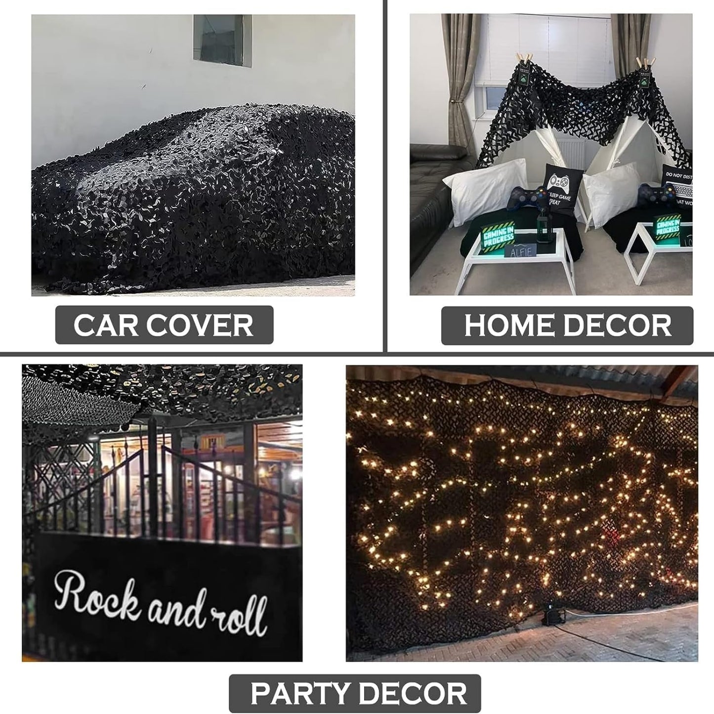 Yeacool Camouflage Netting Camo Netting Camo Tarp for Party Decor Birthday Cover Outdoor Hunting Camping Cover Netting (Black, 6.5ftx4.9ft, 2m*1.5m)