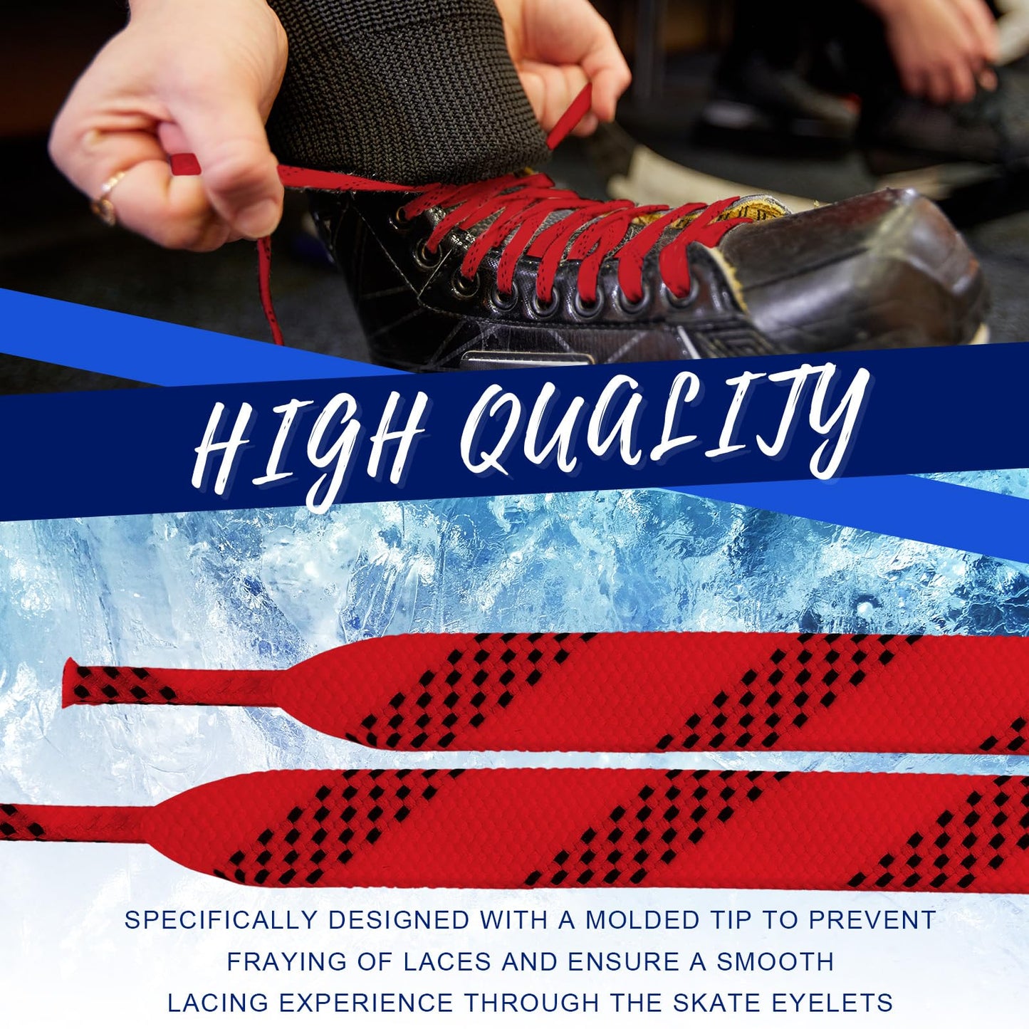 Yingzhao 4 Pairs Red Waxed Hockey Laces 108" Hockey Skate Laces Wide Ice Lace Strap Strings Ice Sports Accessories for Roller Skates, Boots,Adults, Youth