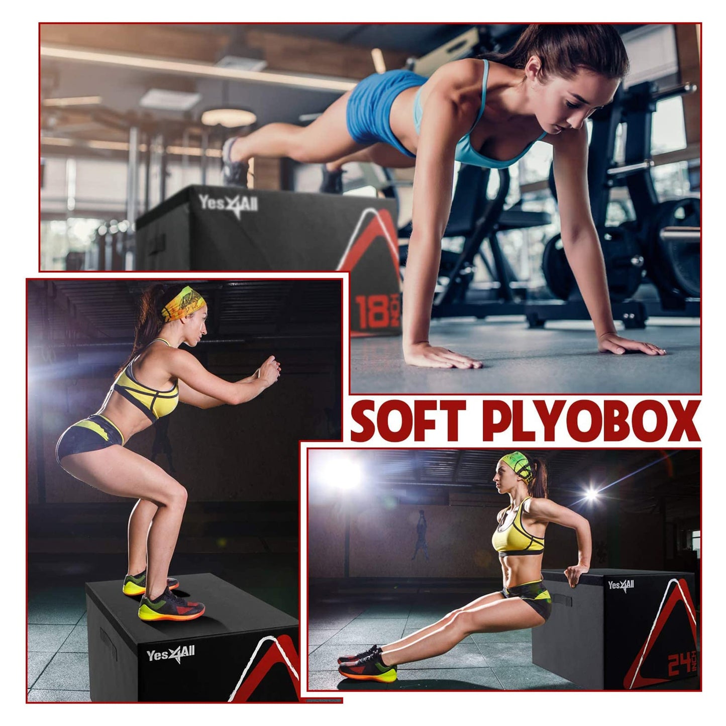 Yes4All Stackable Soft Plyo Box, Adjustable Plyometric Jump Box for Plyometric Exercises, HIIT, Conditioning - Black - 6"