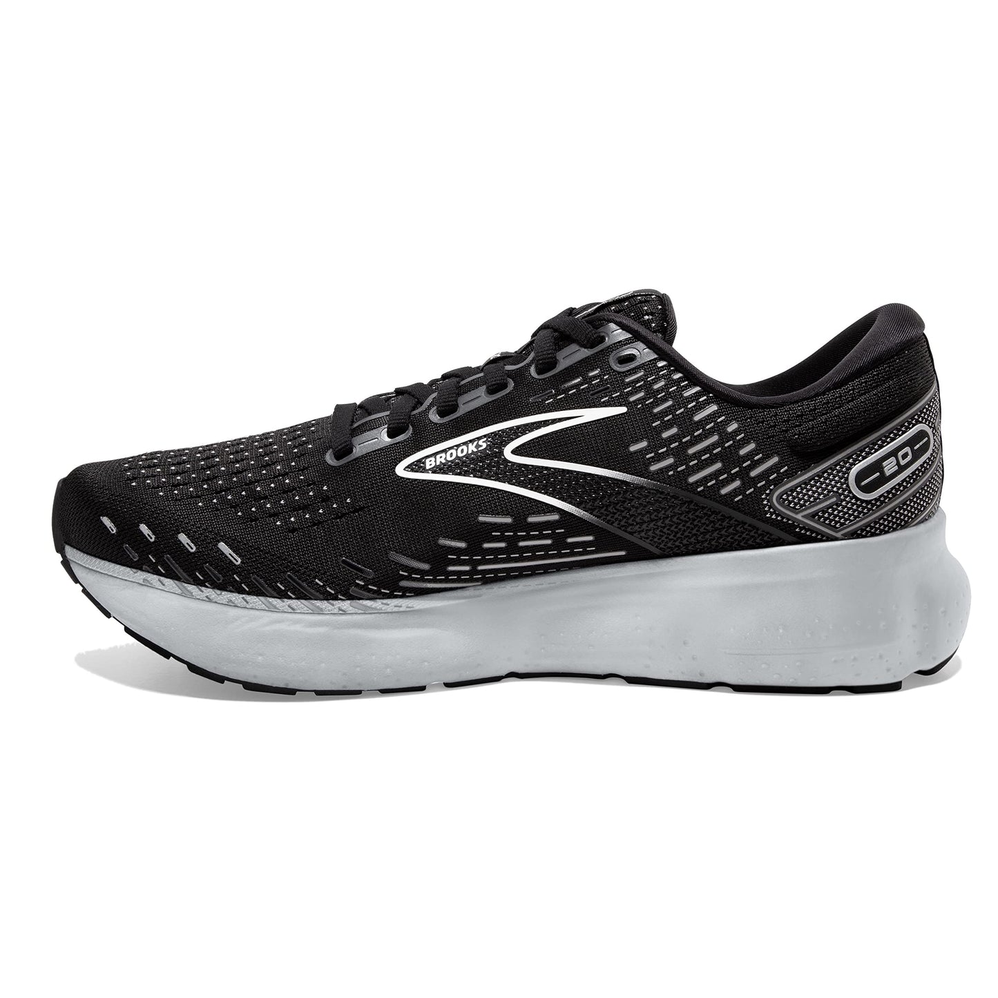 Brooks Men's Glycerin 20 Neutral Running Shoe - Black/White/Alloy - 9 Wide
