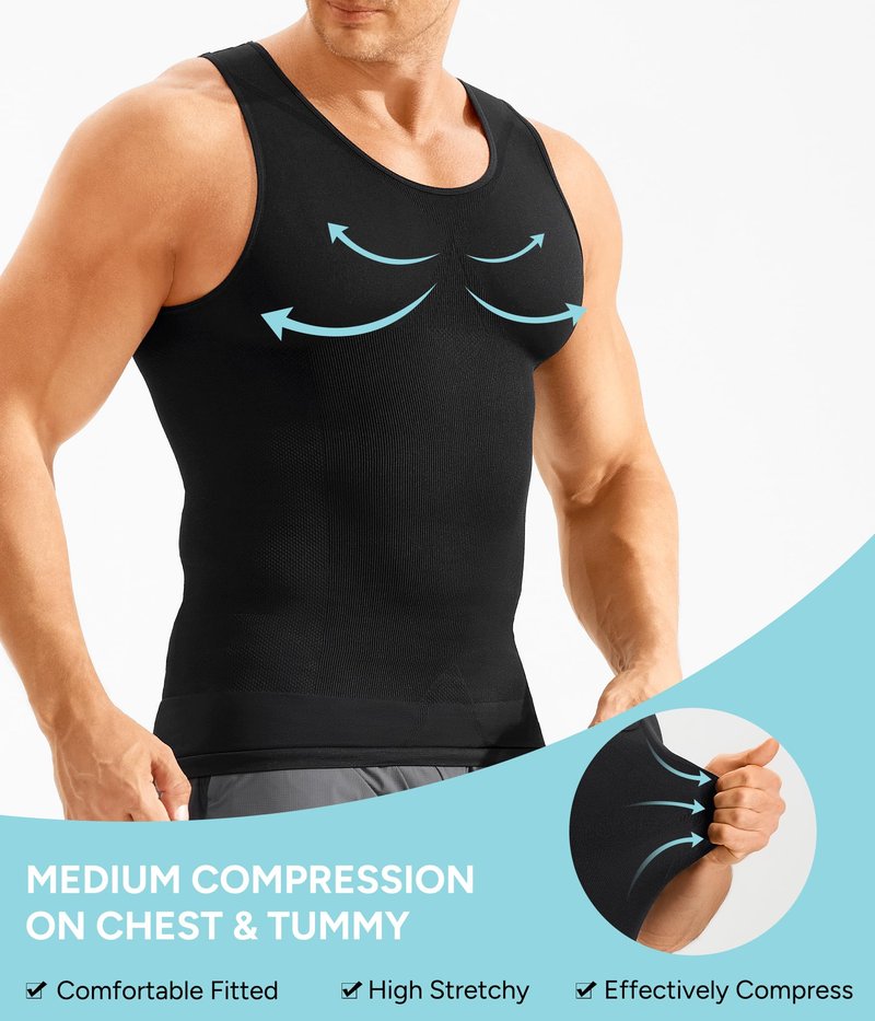 Eleady Men's Compression Shirt Undershirt Slimming Body Shaper Athletic Workout Shirts Tank Top Sport Vest with Zipper (Beige, X-Large)