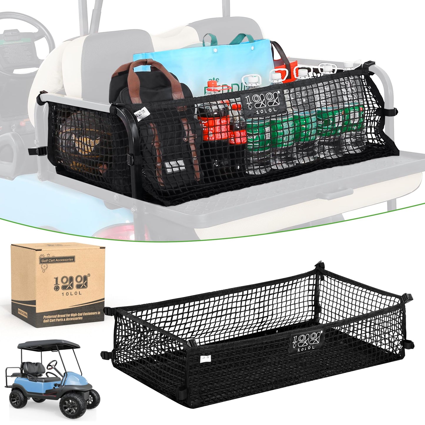 10L0L 4 Passenger Golf Cart Cargo Net for Yamaha,Club Car,EZGO, Adjustable Elastic Storage Net, Simple Golf Cart Cargo Mesh Organizer Nets with Strong Buckle