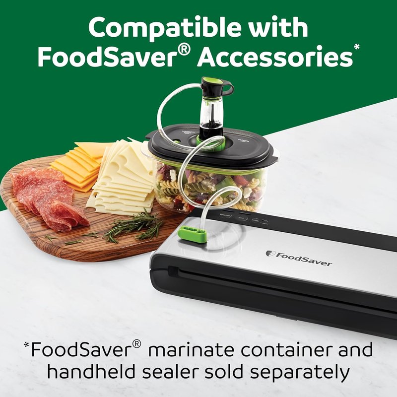 FoodSaver PowerVac Compact Vacuum Sealing Machine - Stainless Steel & Black | Preserves Freshness for Dry & Wet Food