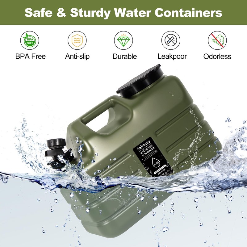 Sahasea 3 Gallon Water Jug, Portable Camping Water Jug Dispenser with Spigot, Leak-Proof Water Storage Containers for Camping, Outdoor, RV, BPA Free Emergency Water Tank, Green