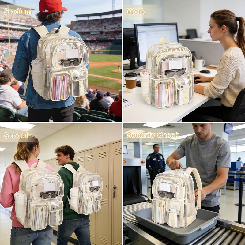 Attmu Clear Backpack for Stadium Events, Heavy Duty PVC Transparent Bookbag with Reinforced Strap, Large Capacity See Through Clear Bag for College Concerts Sport Work Security Travel