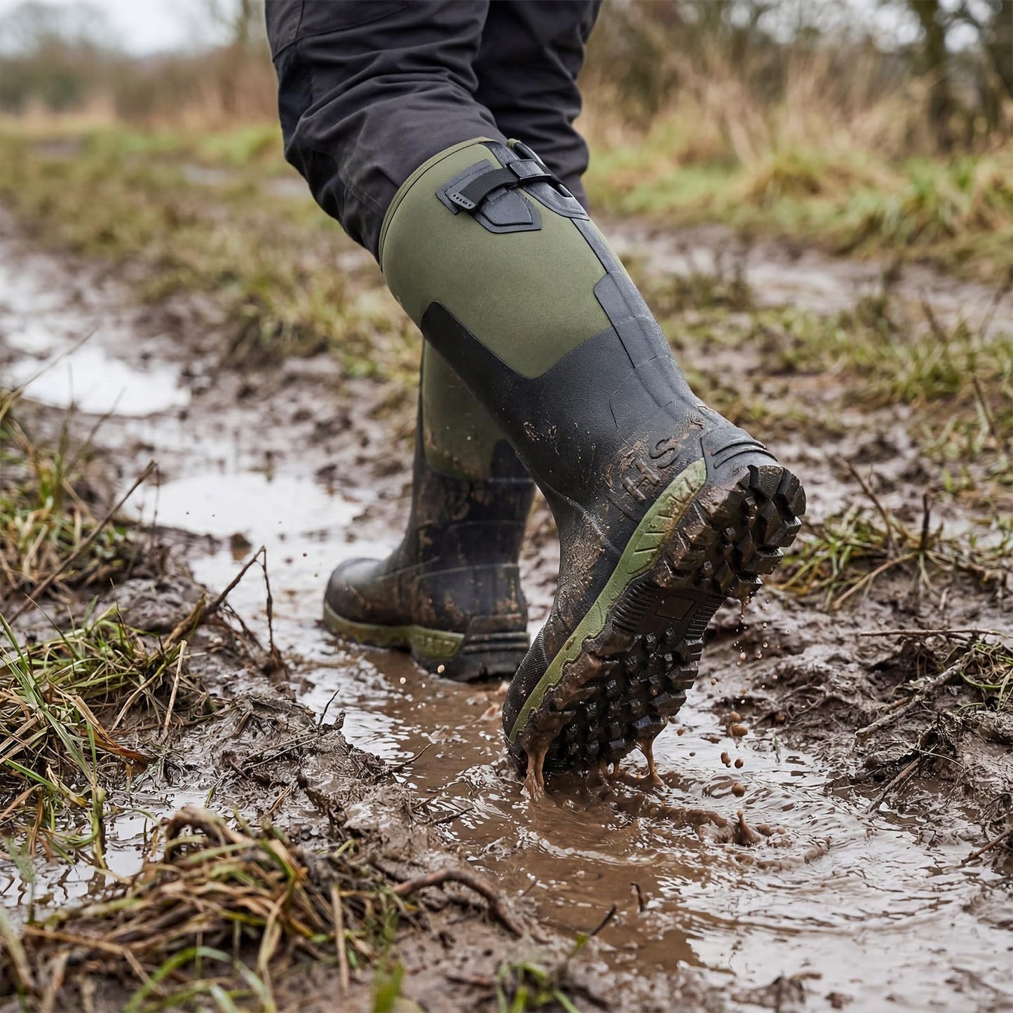 HISEA Men's Tall Boot with Arctic Ice Grip, Waterproof Rubber Rain Boots, Insulated Neoprene Warm Mud Boots for Outdoor Work Hunting
