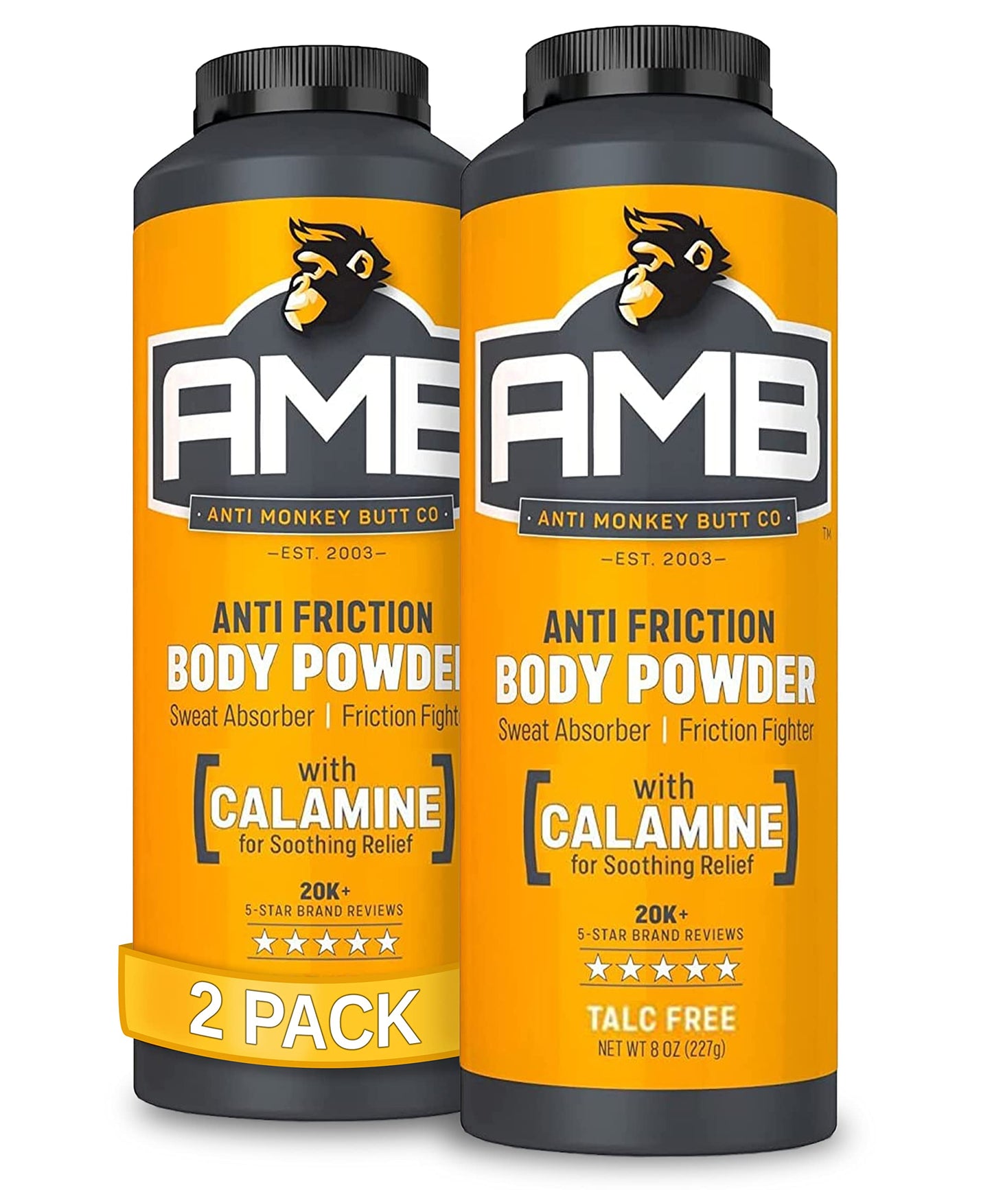 Anti Monkey Butt Body Powder - Talc-Free Anti Chafing Powder for Sweat, Friction, & Itch Relief - Calamine Body Powder for Thigh Chafing, Body Rash, & Odor Control for Men & Women - 8 oz (2 Pack)