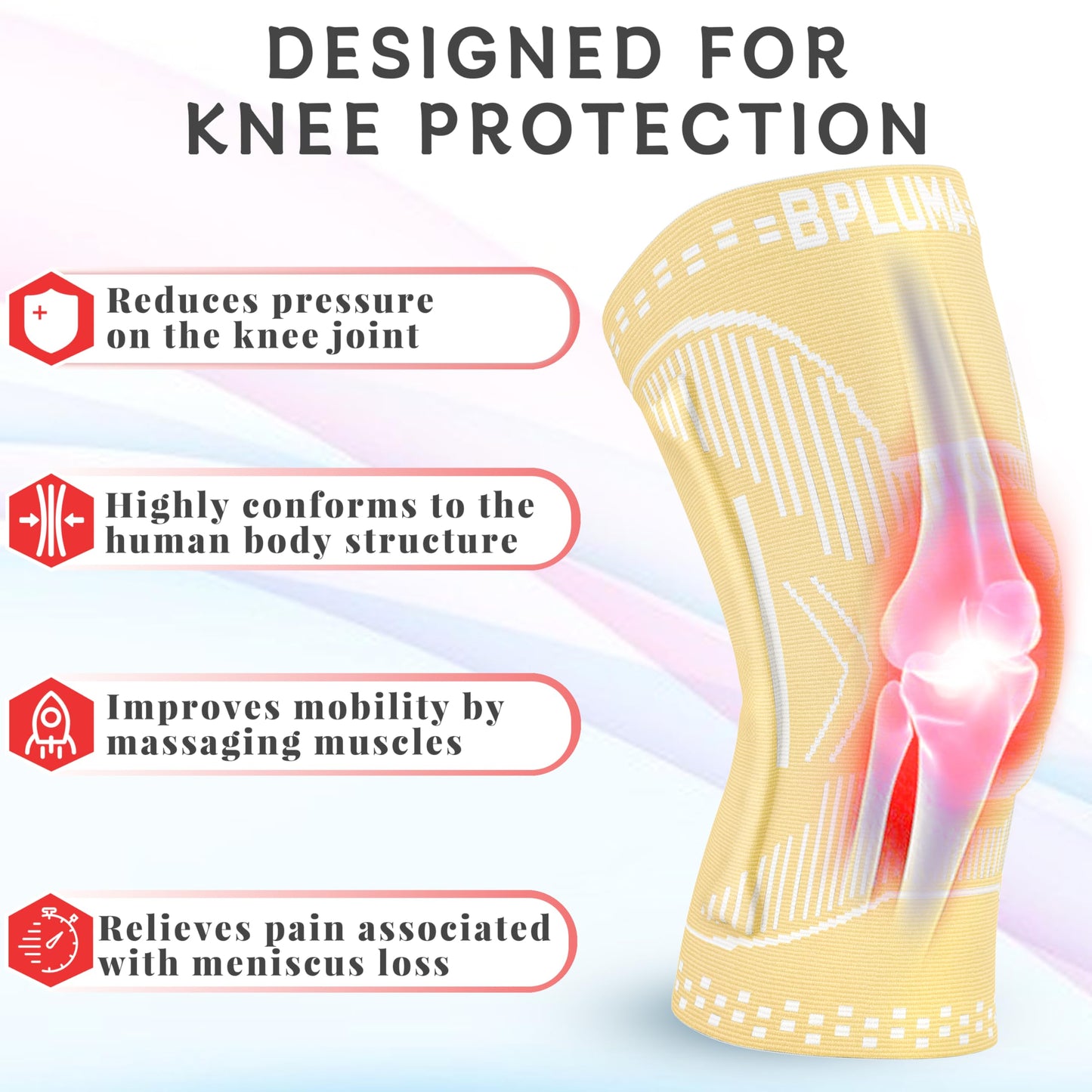 Bpluma Knee Brace for Knee Pain Men and Women, Knee Compression Sleeve for Torn Meniscus, Arthritis, Joint Pain，Knee Support for Working Out, Running, Weight Lifting，Fitness